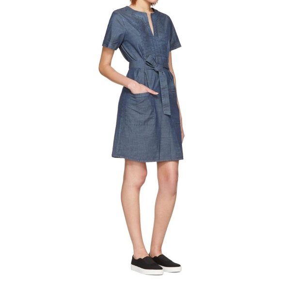 A.P.C. Indigo Cotton Italian Chambray Denim Tie-Front Jess Dress sz 34/XS Womens - Picture 16 of 16
